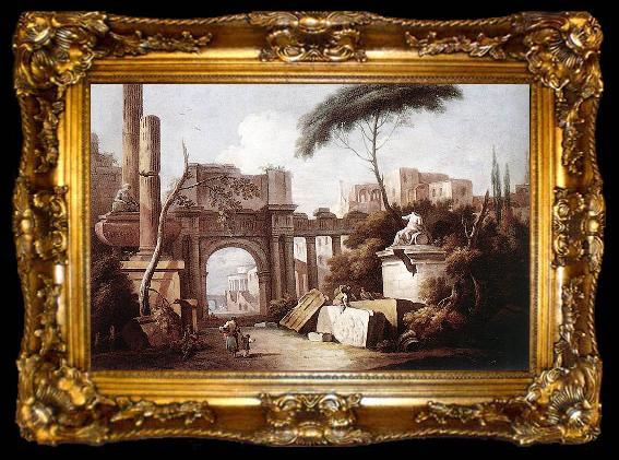 framed  Giuseppe Zais Ancient Ruins with a Great Arch and a Column, ta009-2